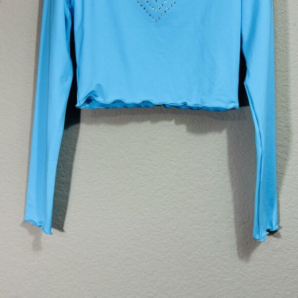 LoveShackFancy x Hurley Blue Rhinestone Heart Long Sleeve Rash Guard Top Size S - Picture 7 of 11